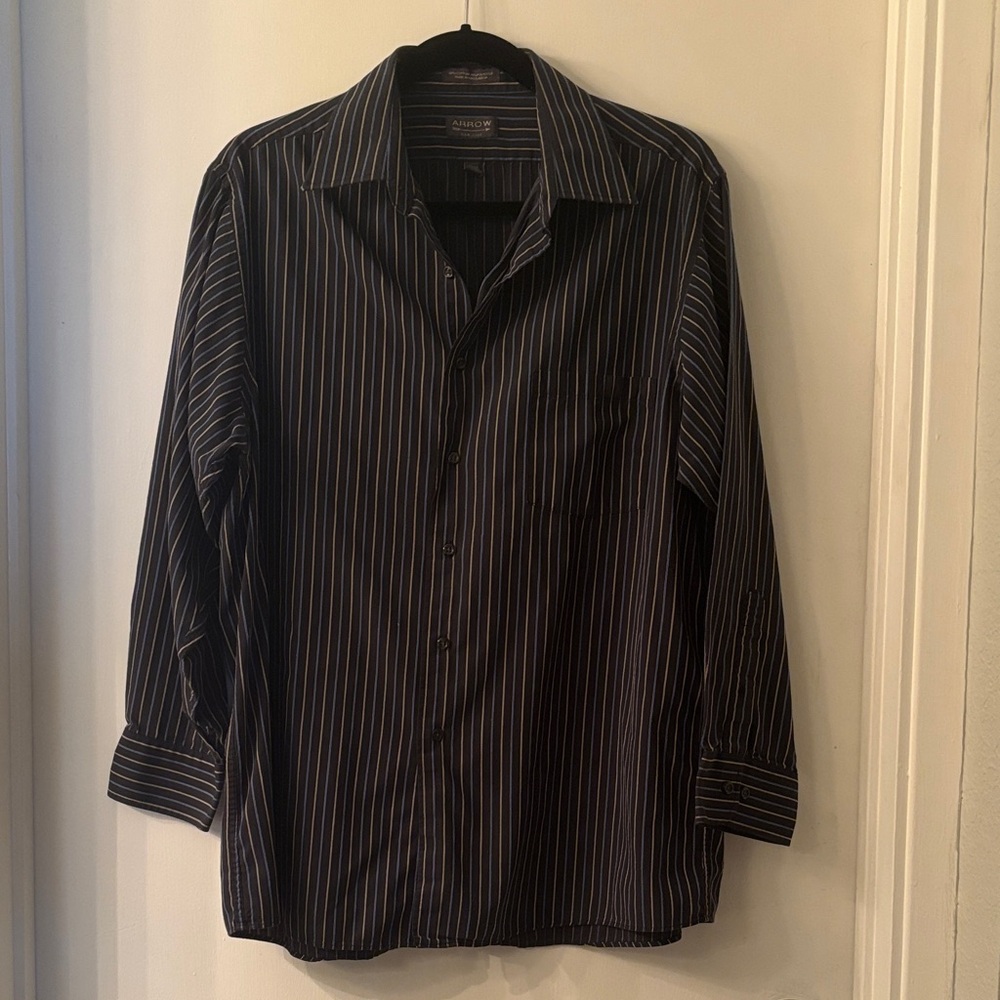 Arrow Men's Black Striped Button Down Shirt